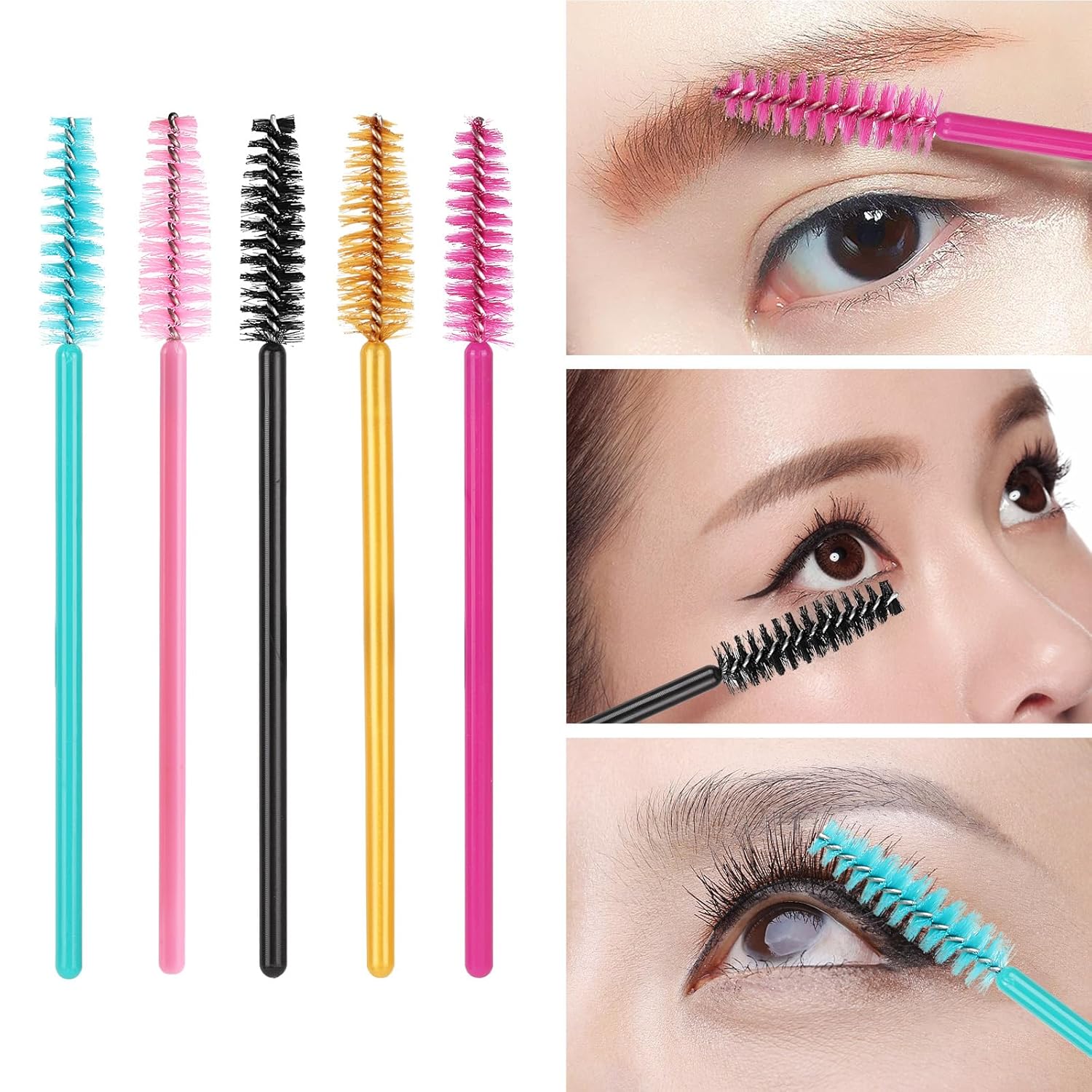 Tbestmax 500 Disposable Mascara Wands Eyelash Brush Spoolies for Eyebrow Eye Lash Extension, Makeup Brushes Applicators Kits - 5 Colors