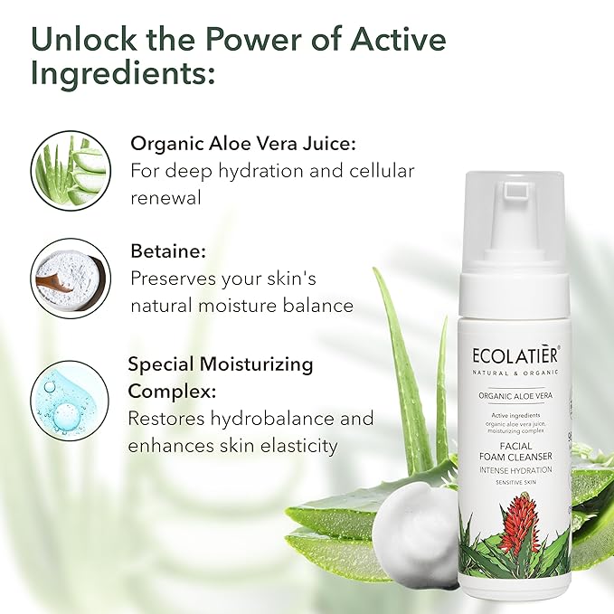 Facial Foam Cleanser, Tonic & Serum Bundle - Organic Aloe Vera & Argana - Hydrating, Nourishing, & Anti-Aging Skincare Set for All Skin Types, Vegan & Natural