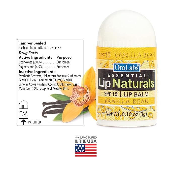 Lip Naturals Assorted Mini Lip Balms with Sunscreen (SPF-15) & Keychain - 12 Count, 3 Flavors: Tea Tree Mint, Vanilla Bean, Bing Cherry (0.10oz/3g Each) - Made in USA
