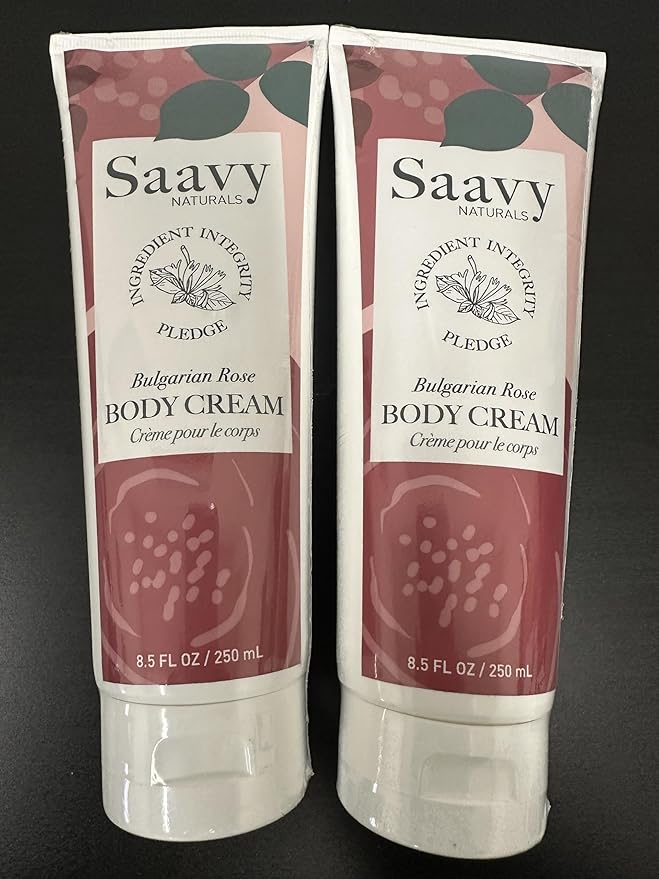 Saavy Naturals Bulgarian Rose Moisturizing Body Cream, Absorbent Shea Butter Vegan Formula for Men & Women, Thick and Creamy, Naturally Scented for Dry Sensitive Skin - 8.5 Oz, 2 Pack. Made in the USA
