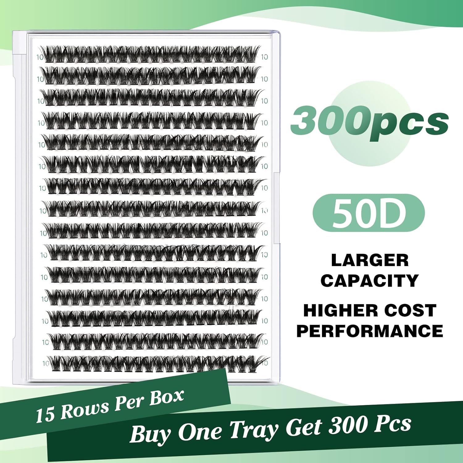 Lash Clusters 300pcs Eyelash Clusters 50D 0.07D Curl 10mm DIY Eyelash Extension KEYYOU Large Tray Volume Soft&Natural Individual Lashes(50D-0.07D,10)