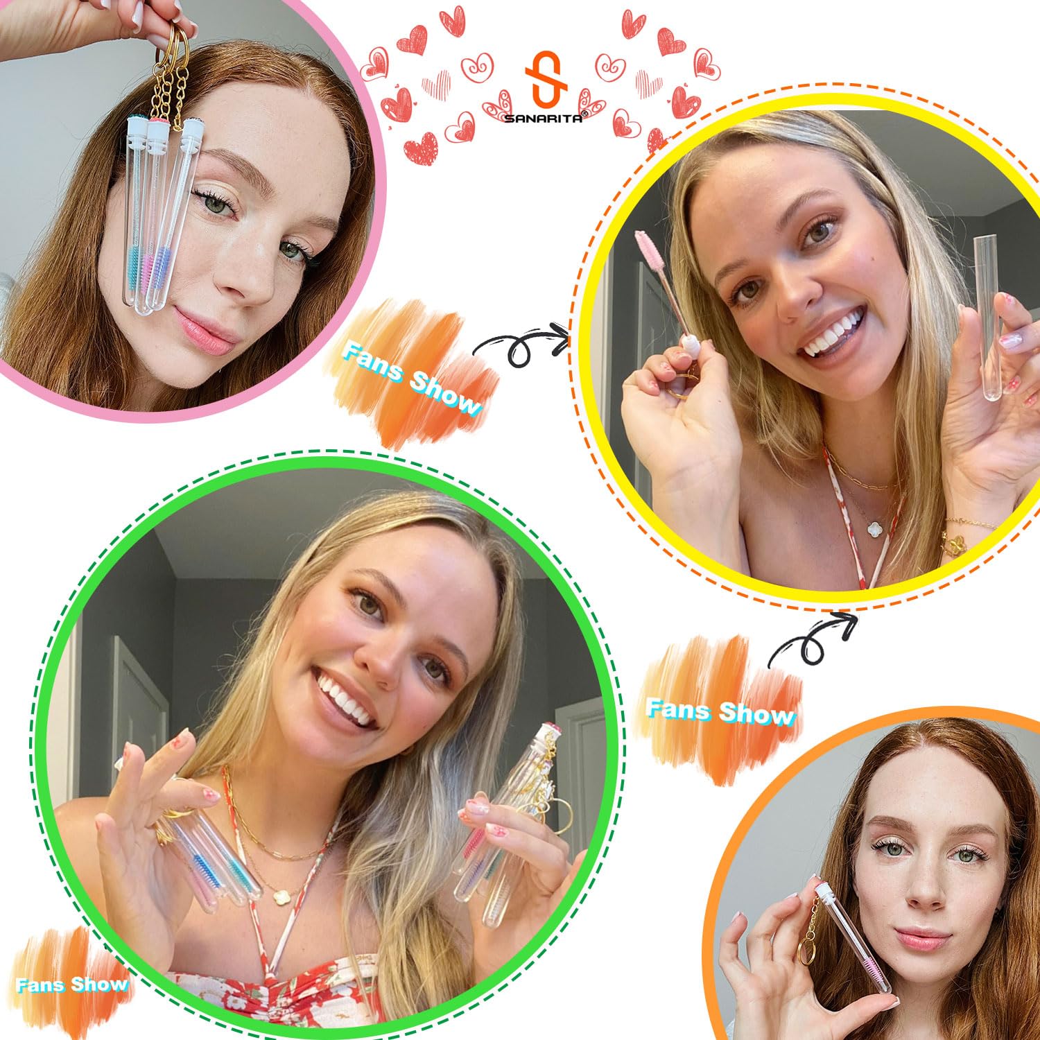 Upgrade 48 Pieces Disposable Mascara Wands Set,Include 24 Pcs Crystal Lash Spoolies Brush 24 Pcs Reusable Keychain Empty Eyelash Brush Tubes Christmas Holiday Gift Women Girls