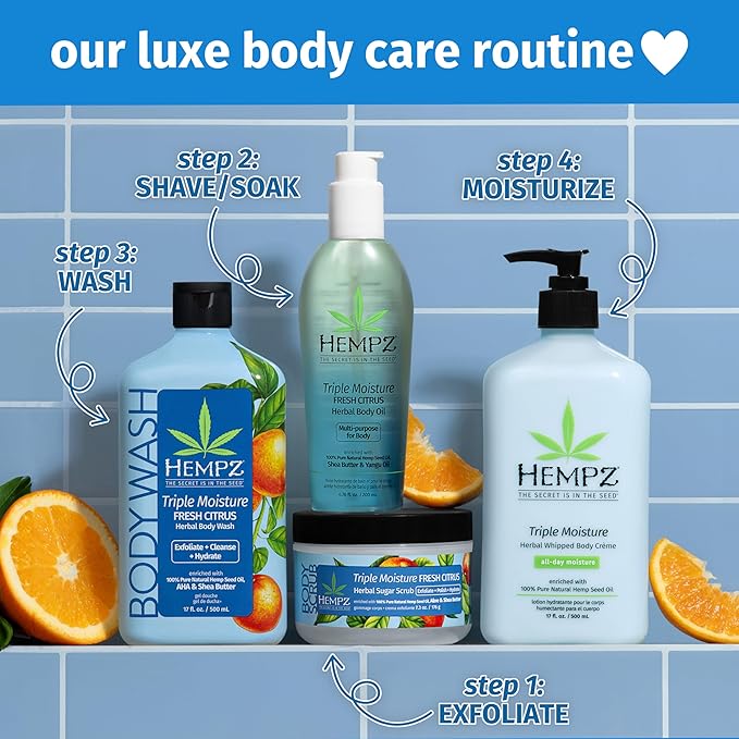 HEMPZ Triple Moisture Body Moisturizer, 17 Oz – Hydrating Lotion Rich with Minerals, Vitamin C, & Hempseed Oil to Nourish & Repair Extremely Dry or Sensitive Skin for Body