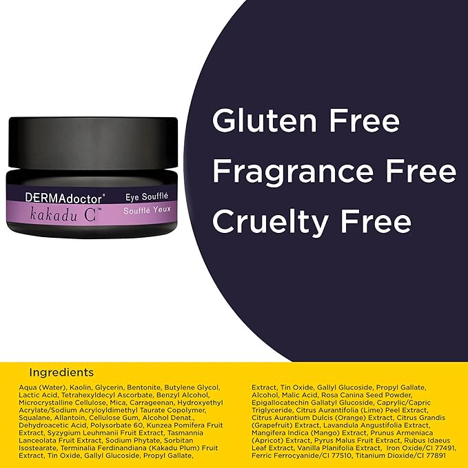 DERMAdoctor Kakadu C Dermatologist Formulated Eye Souffle, Vitamin C and Caffeine Eye Cream. Dark Circles Under Eye Treatment and Under Eye Brightener - 0.5 fl oz