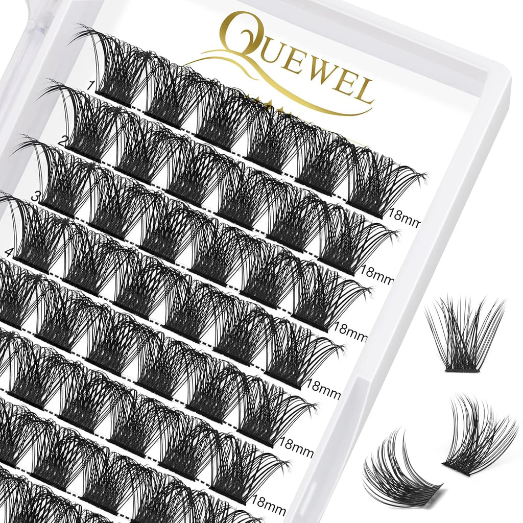 QUEWEL Cluster Lashes 72 Pcs Wide Stem Individual Lashes C/D Curl 8-18mm Length DIY Eyelash Extension False Eyelashes Natural&Mega Styles Soft for Personal Makeup Use at Home (Mega-D-18)
