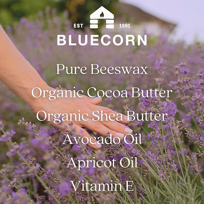 Bluecorn Beeswax Ultra-Moisturizing Lotion Bar. Almond Grapefruit Scent. Organic Shea Butter, Cocoa Butter, Vitamin E, Apricot Oil & Avocado Oil. 1.5 oz Plastic-Free Travel Tin. Handmade in Colorado.