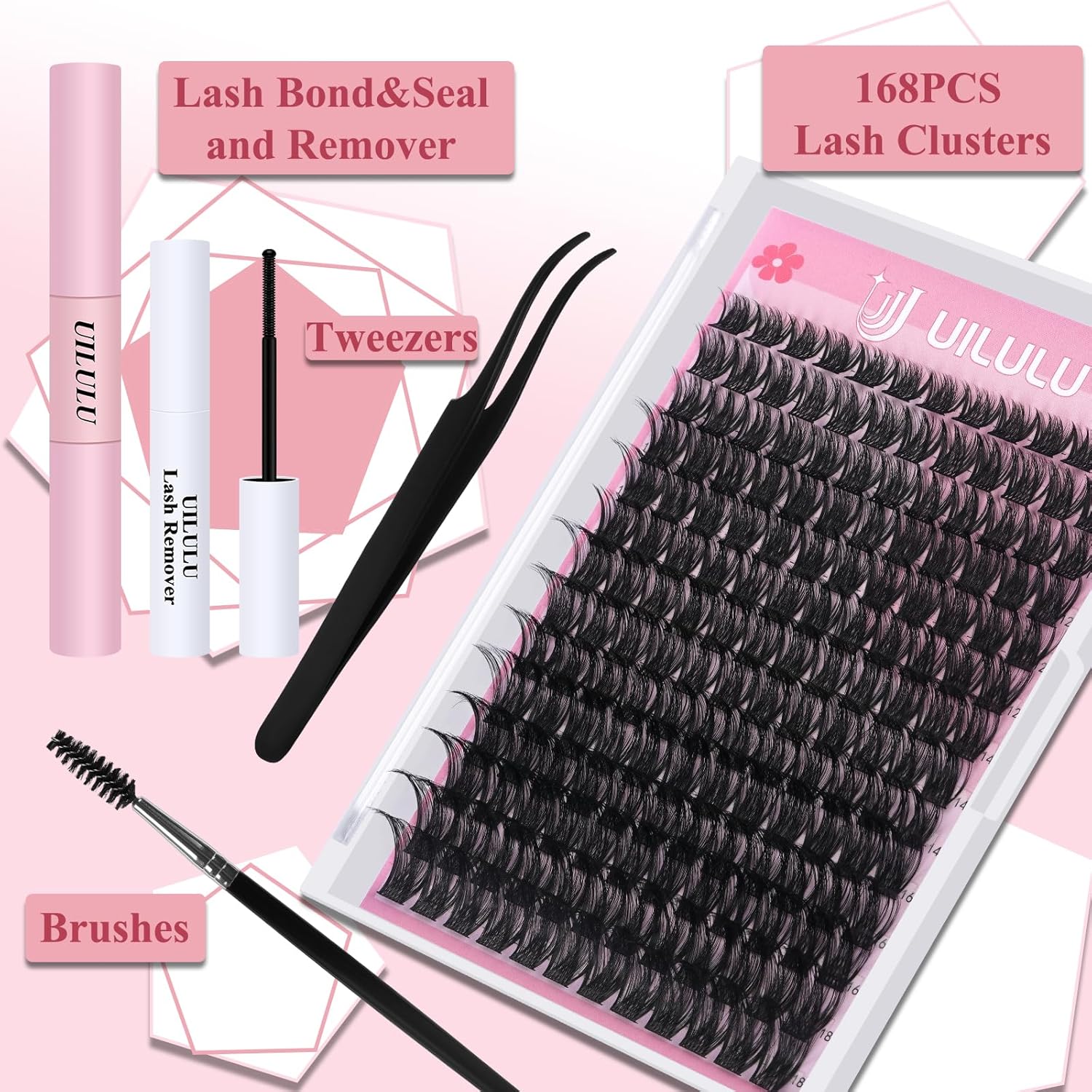 Lash Clusters kit 8-18mm DIY Lash Extension Kit 168 Natural Lash Clusters 0.07D D Curl Wispy Individual Eyelash Clusters False Lashes Eye Lash Extension Lash Kits