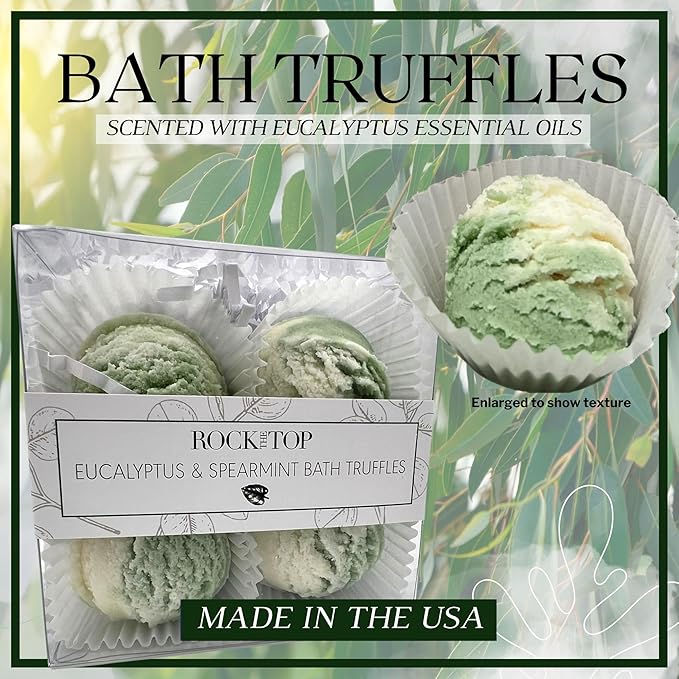 USA MADE | Eucalyptus Spearmint Spa Gift Baskets for Women. 6 Cold & Stress Self Care Gifts, Aromatherapy Epsom Salt Bath Soak, Bath Soap, Bath Bombs (Truffle), Bath Salts Gift Basket.
