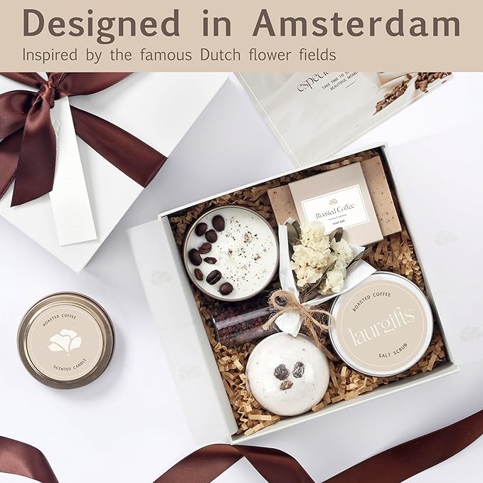 Coffee-Scented Spa Gift Set for Moms & Teachers – Gift Basket for Her - Thoughtful Gifts for Mother’s Day - Teacher Appreciation Gifts - Spa-Inspired at Home - Self-Care Essentials