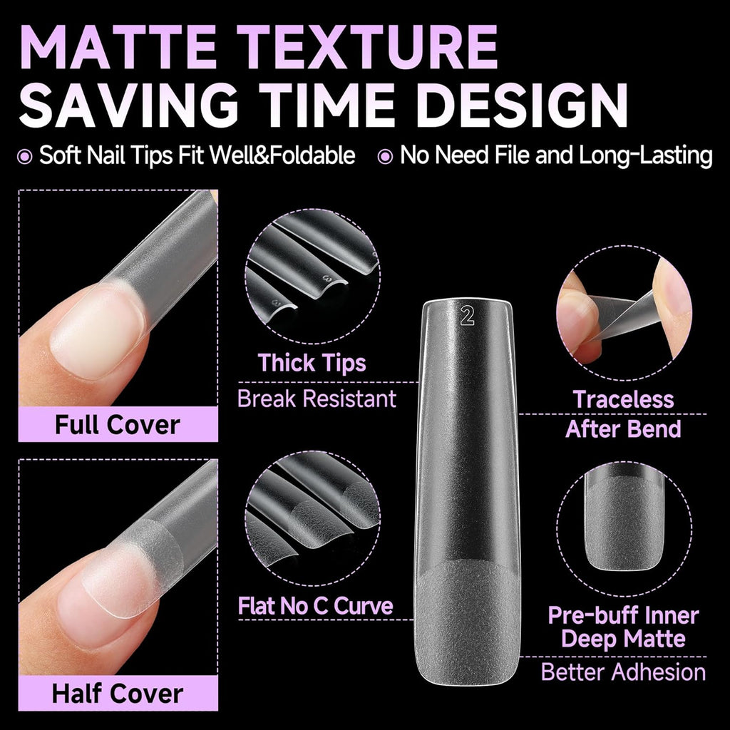 UNA GELLA XXL Long Square Nail Tips No Need File 216pcs Extra Long Straight Square Gel Nail Tips No C Curve Full Cover Press On Nails Clear Gel Extensions 12 Sizes