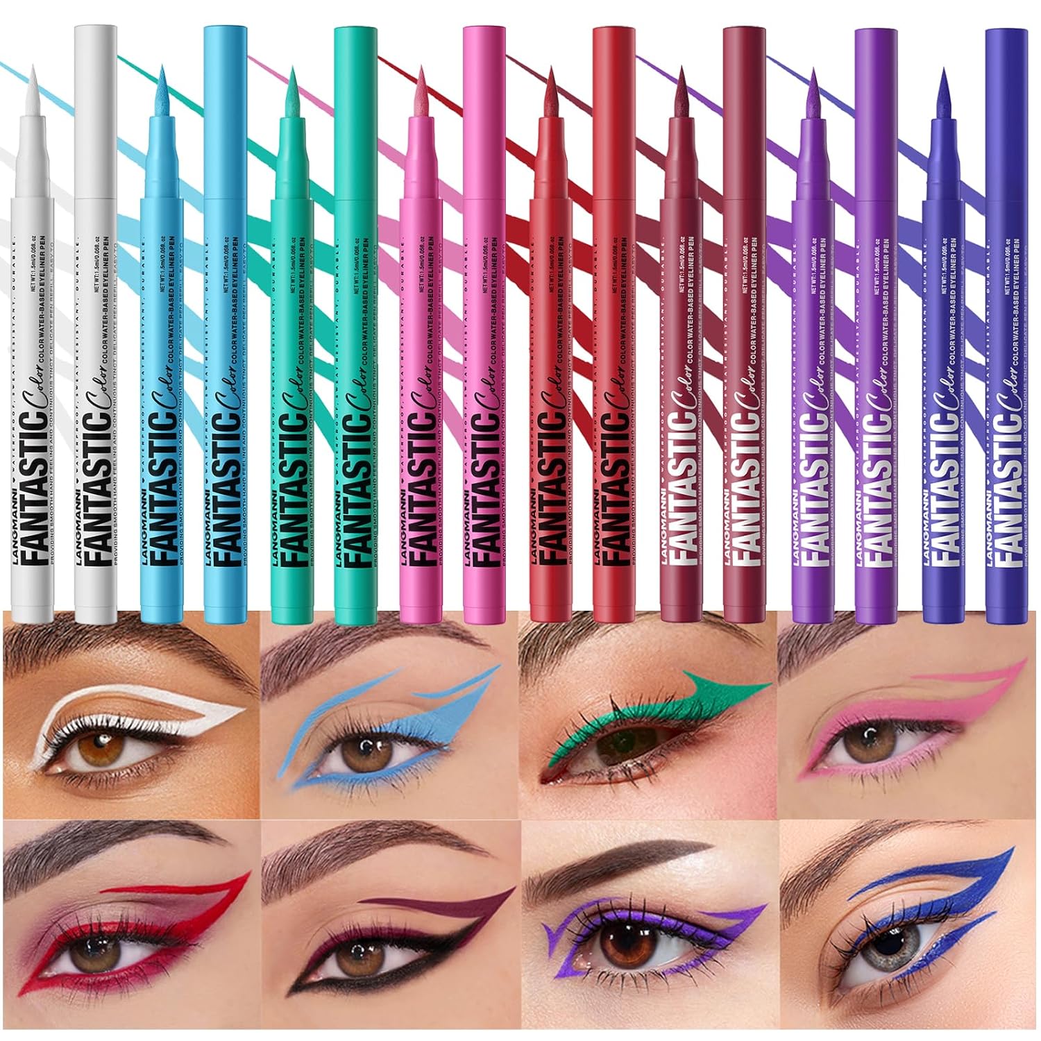 LANGMANNI 4 Colors Matte Liquid Eyeliner Set, Neon Colorful Pigmented With Long-lasting, Smudgeproof & Waterproof Eye Liner Makeup for Bold & Stunning Looks - Gift for Girls(#12345678)