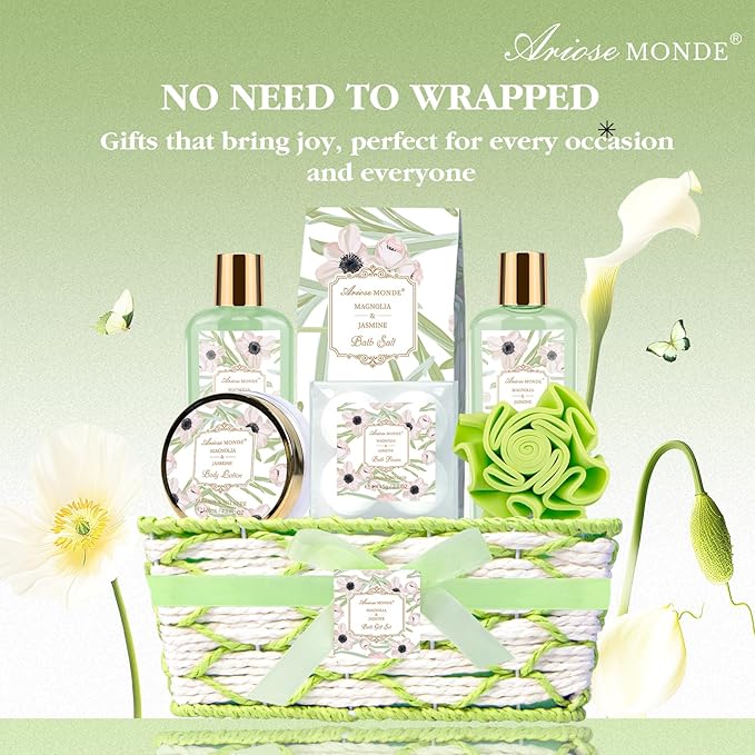 Spa Gifts for Women, Bath Sets, 7Pcs Spa Gift Set w/Shower Gel, Bubble Bath, Bath Salts, Bath Bomb, Body Lotion, Christmas Gifts for Women, Magnolia & Jasmine Bath Set