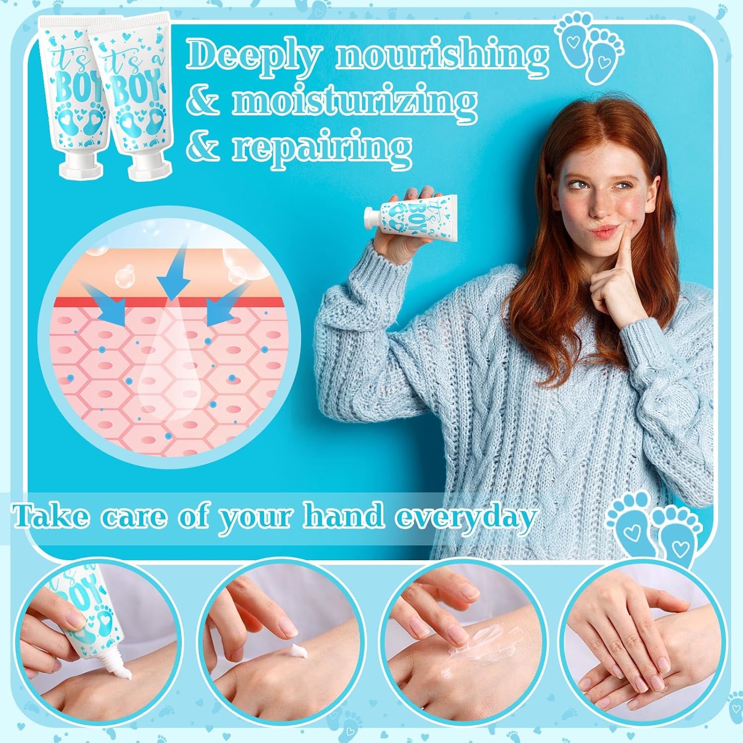 48 Sets Baby Shower Hand Cream Party Favors for Guests Gift Bulk Travel Size Hand Lotion Set for Baby Shower Wedding Christmas(Footprint)