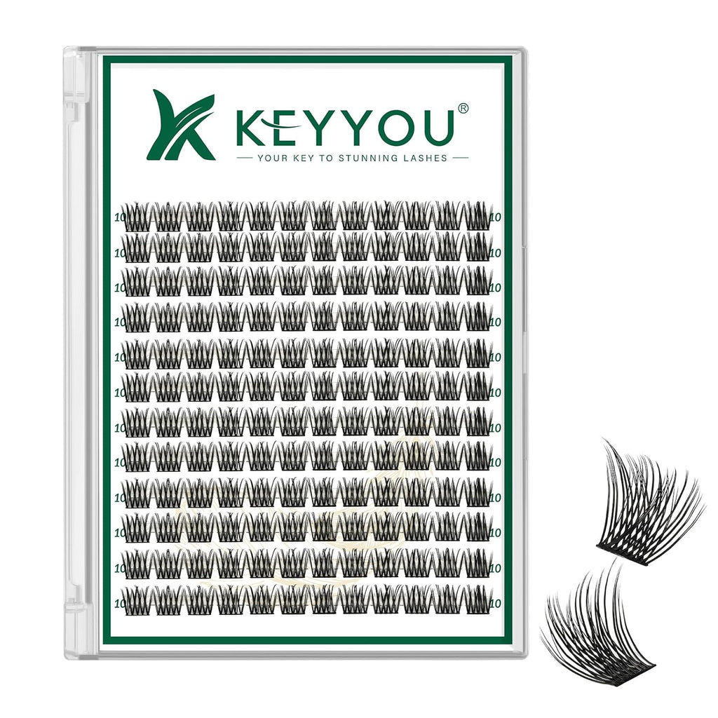 Lash Clusters 144pcs Individual Lashes D Curl 10mm Eyelash Clusters KEYYOU Air Touch Cluster Lashes Super Lightweight Soft Wispy Comfortable Easy DIY at Home(Air02-D-10mm)
