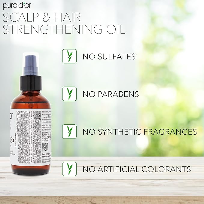 PURA D'OR 3.3 Oz Scalp & Hair Strengthening Oil - Supports Optimal Growth, Reduce Breakage, Nourish Roots for Healthier, Fuller, Thicker Hair - Rosemary, Castor & Peppermint Oil for Stronger Strands