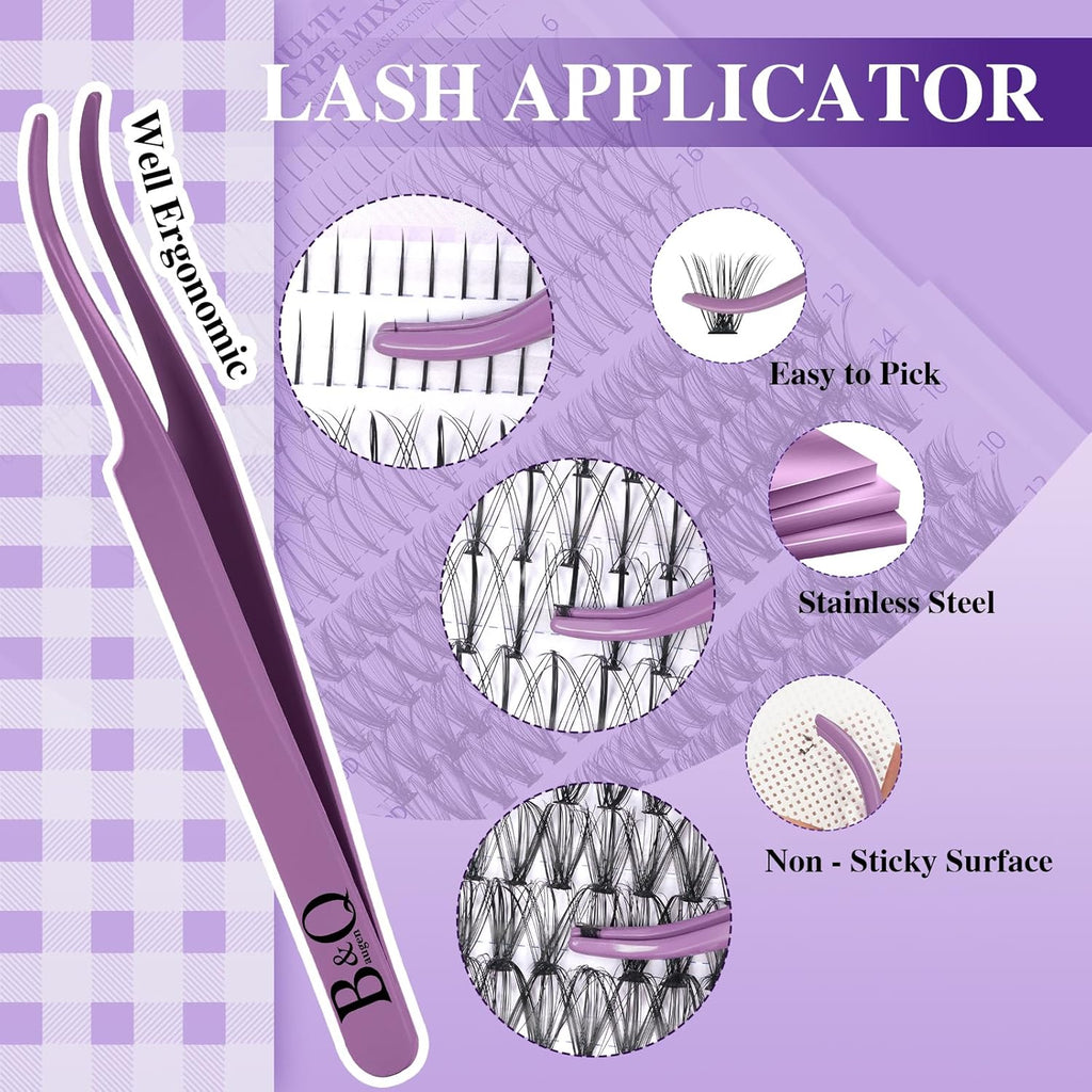 B&Qaugen B&Q Lash Extension Kit 10-16mm Eyelash Extension Kit Multi-Type A Lash Clusters Kit 256PCS Lash Clusters with Bottom Lashes, 7D Wispy Spikes Fans, Bond & Seal, Lash Tweezer （spike-A-10-16mm）