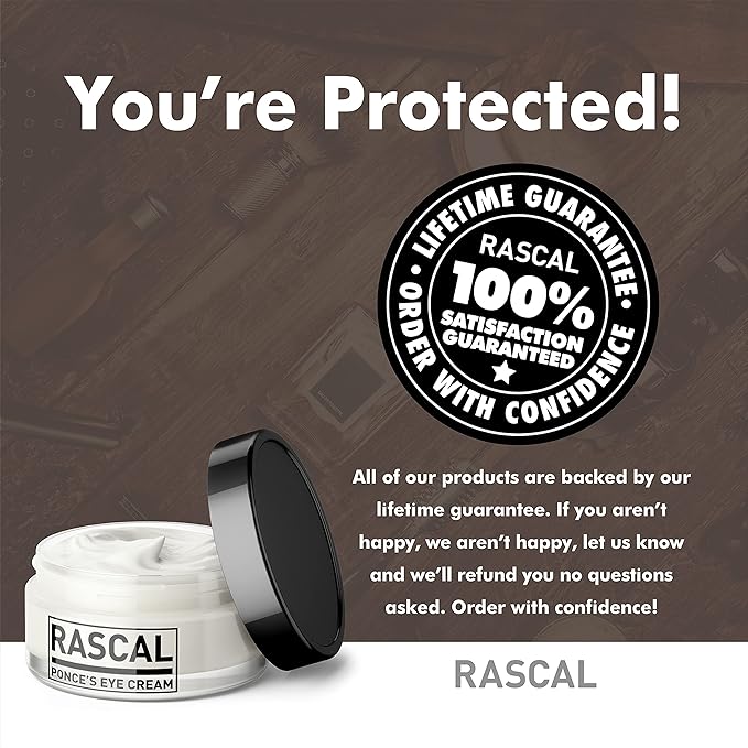 Rascal Ponce's Eye Cream | Under Eye Cream Dark Circle Remover for Men - Made with ginkgo Biloba Leaf Extract Macadamia Seed Oil (Container 0.5 Oz)