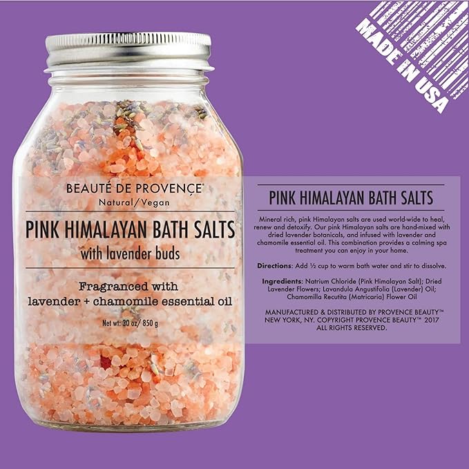 Pink Himalayan Bath Salt with Lavender - 100% Natural Aromatherapy and Relaxation - Lavender Grapefruit Essential Oil Bath Salts for Women Relaxing, Natural & Cleanse