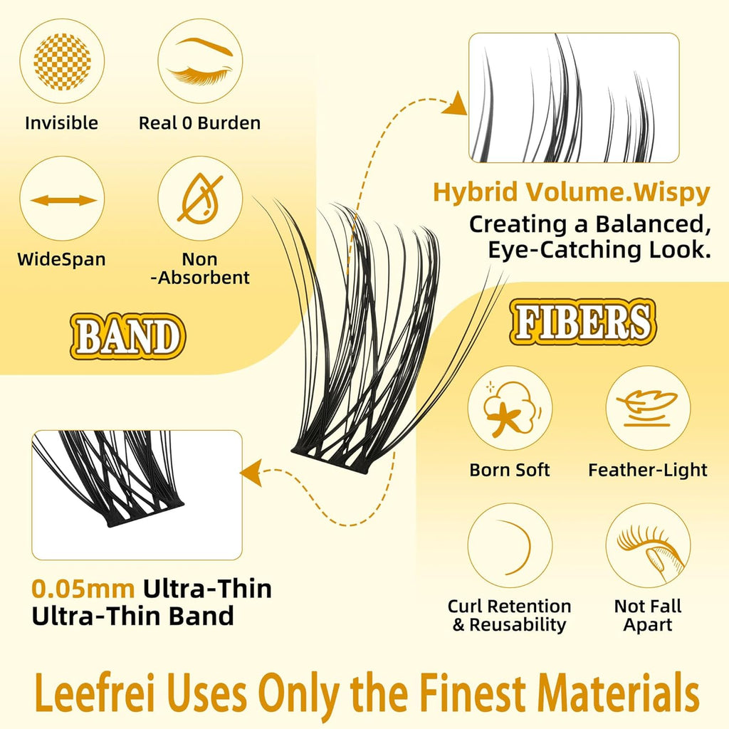 Eyelash Cluster 10-18mm Wispy Eyelash Clusters D Curl DIY Lash Extension Natural Lash Clusters Individual Lashes (LF03 Lashes Only)