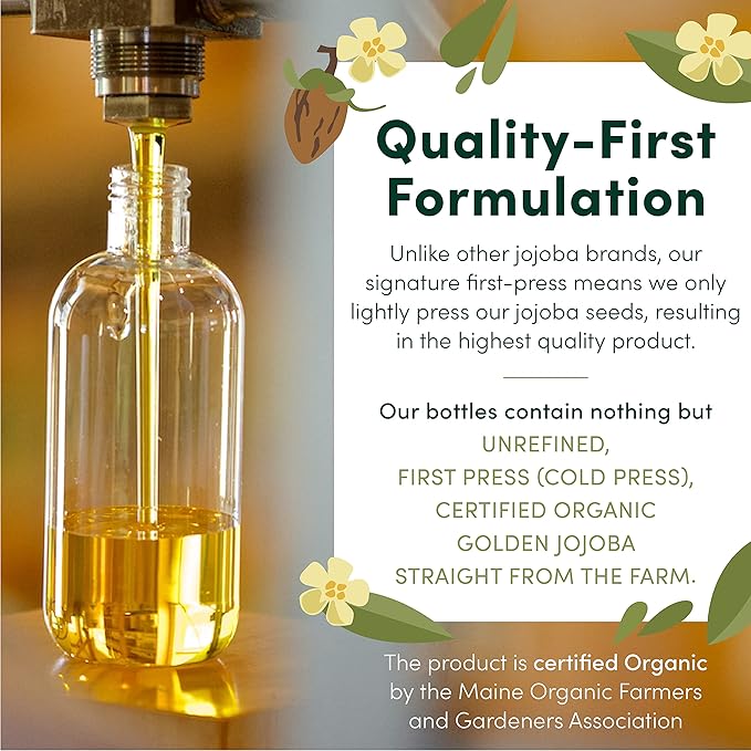 HobaCare Organic Jojoba Oil - 100% Pure, Unrefined Jojoba Oil for Skin & Nails - Moisturizing Body Oil & Face Moisturizer for Dry Skin - Natural Jojoba Oil for Hair & Beard Care (64 fl oz)