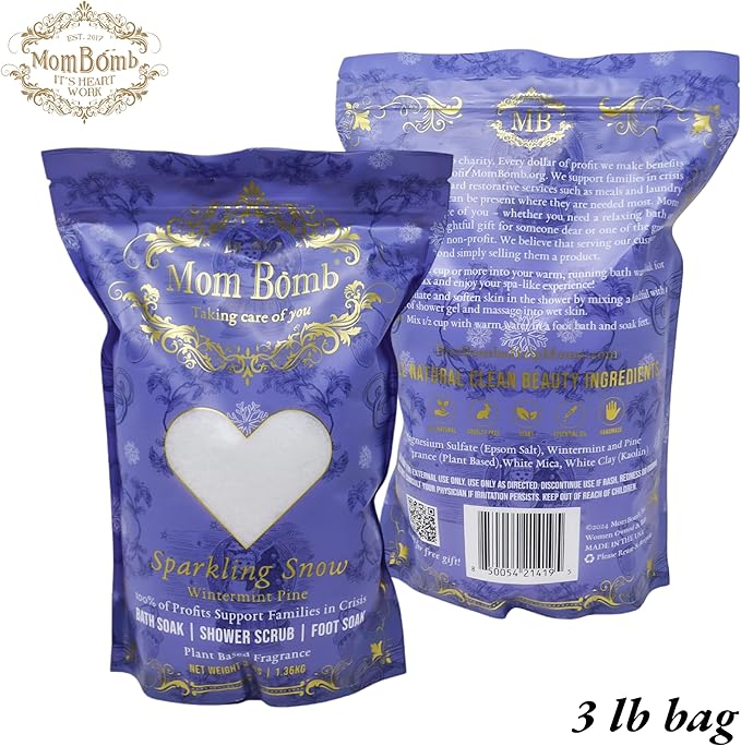Mom Bomb Sparkling Snow Bath Soaks: Indulge in 3 lbs of Serenity for Baths, Showers, and Foot Treatments