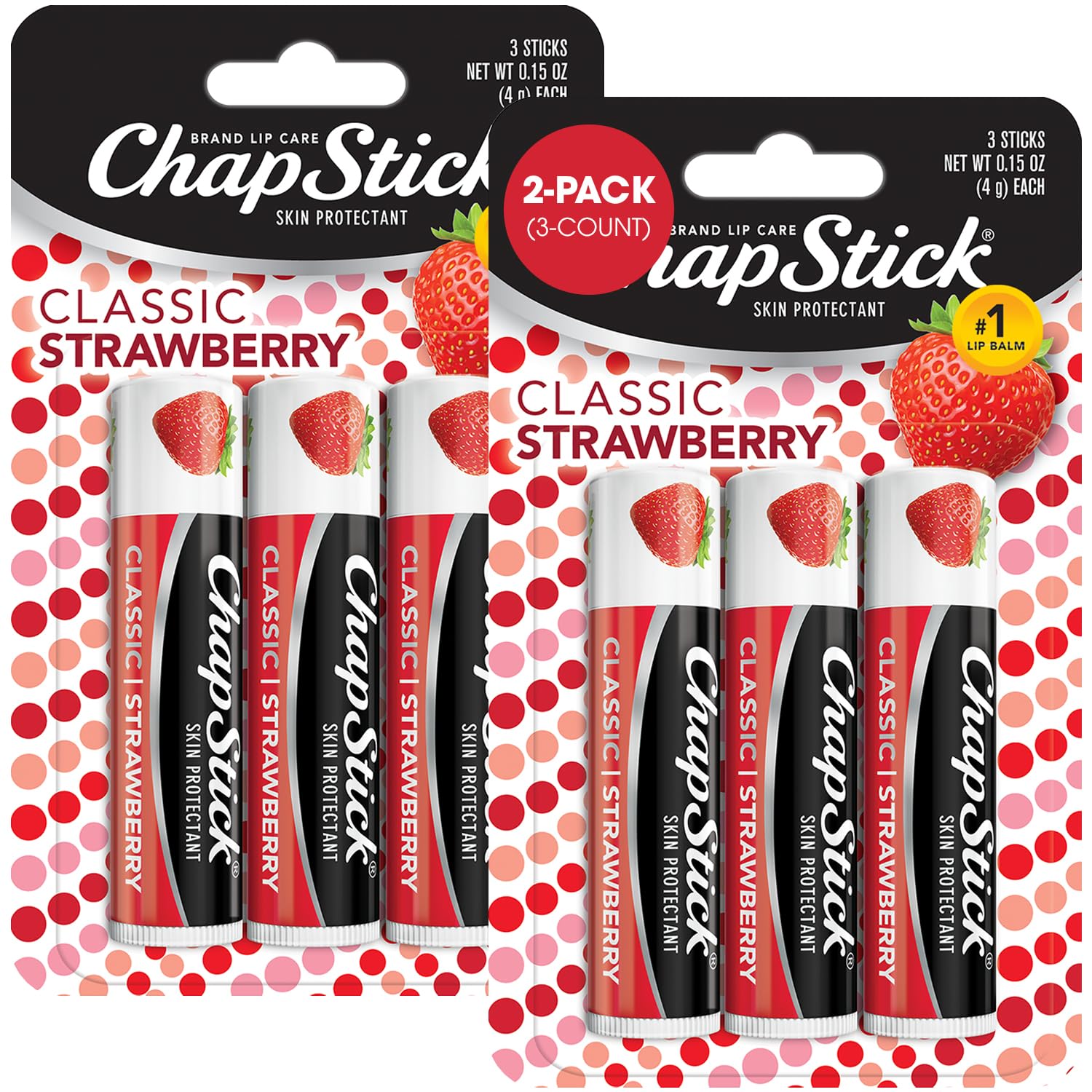 ChapStick Classic Strawberry Lip Balm, 6-Count – Tinted Lip Moisturizer, Juicy & Sweet, 0.15 Oz Ea