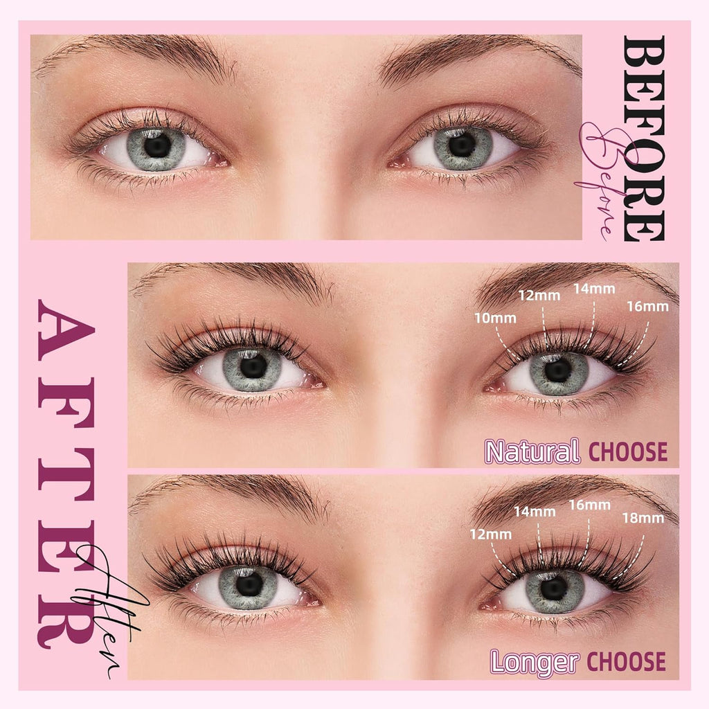 Lash Clusters Kit 10-18mm D Curl Clusters Eyelash Extensions Kit False Eyelash Clusters, DIY Lash Extension Kit with Lash Bond & Seal, Lash Glue Remover, Lash Tweezers U17 Kit