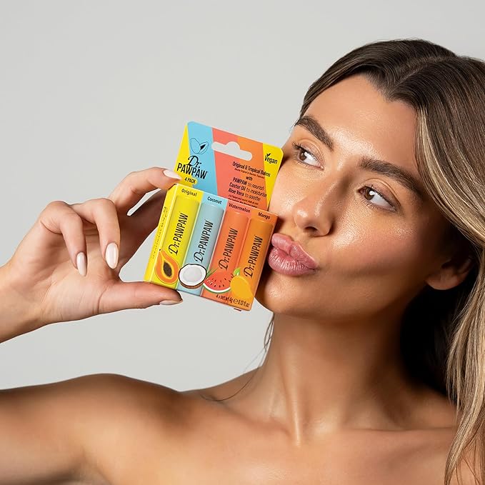 Dr. PawPaw Original and Tropical Balms - Hydrating Lip Balm Moisturizers with Aloe Vera for Deep Nourishment - Castor Oil Enriched - 4 pc