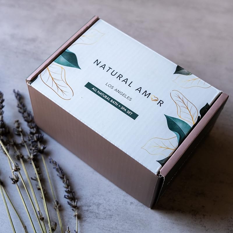 Natural Amor Rose Spa Gifts for Women,4pcs Self Care Box Including Soap Bar, Bath Bomb, Bath Salt,Thank You Gift for Women