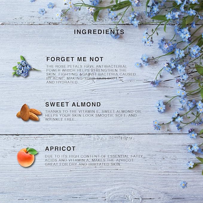 Multi-Use Oil for Face, Body and Hair - Forget Me Not - Organic Blend of Apricot, Vitamin E and Sweet Almond Oil Moisturizer for Dry Skin, Scalp and Nails - Peach, Mandarin and Green Tea - 4 Fl Oz
