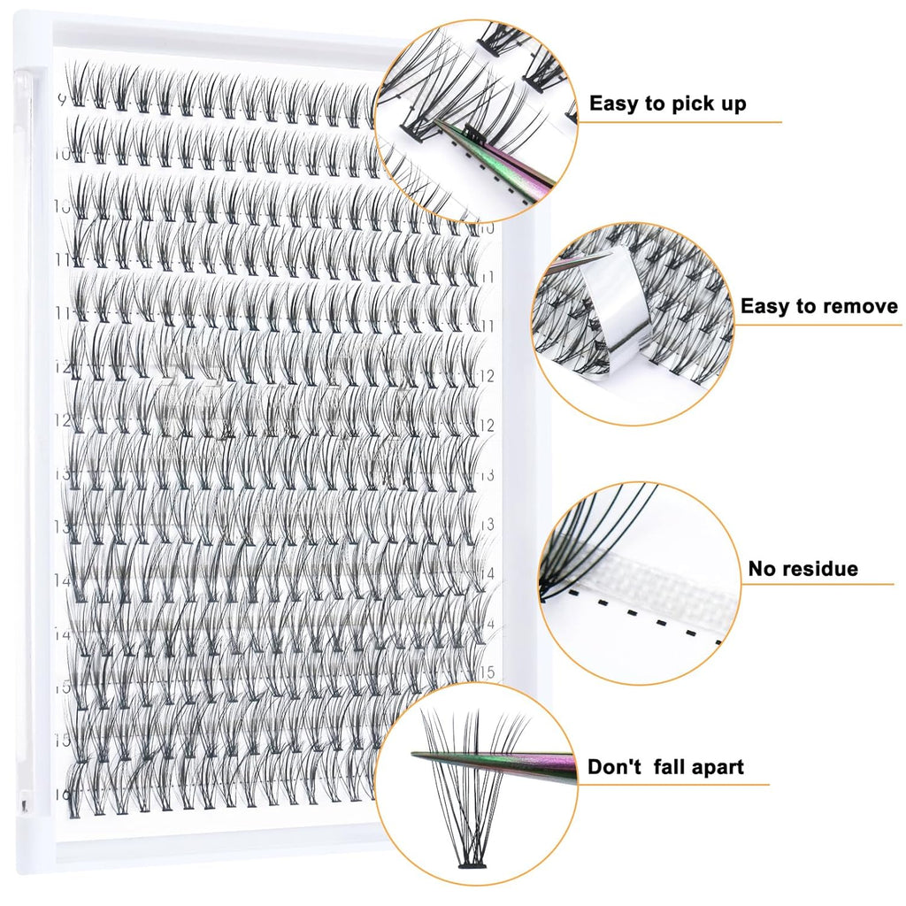 B&Qaugen Lash Clusters 10D+20D-9-16 LASH Individual Lashes 280 Clusters False Eyelash 10D 20D Lash Clusters Extensions Individual Lashes Cluster DIY Eyelash Extensions (RRDH-10D+20D-9-16)