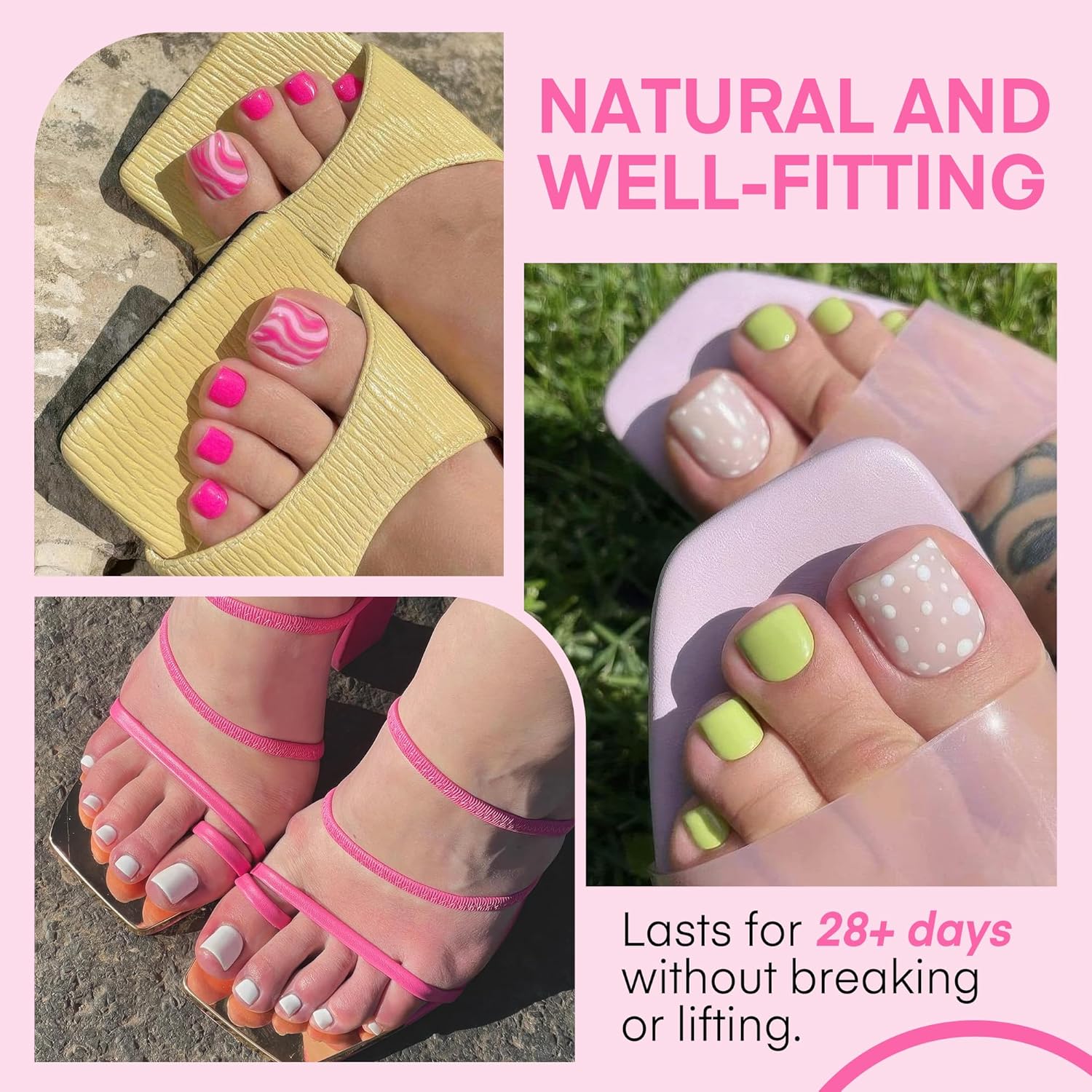 UNA GELLA Square Toe Nail Tips 216Pcs 15Sizes Full Cover Long Wider Toe Nail Tips Soft Gel Pre-Etched Double Matte Fake Toe Nail Press Ons for Big Toe Nail Extensions Home DIY Nail Salon Soak Off