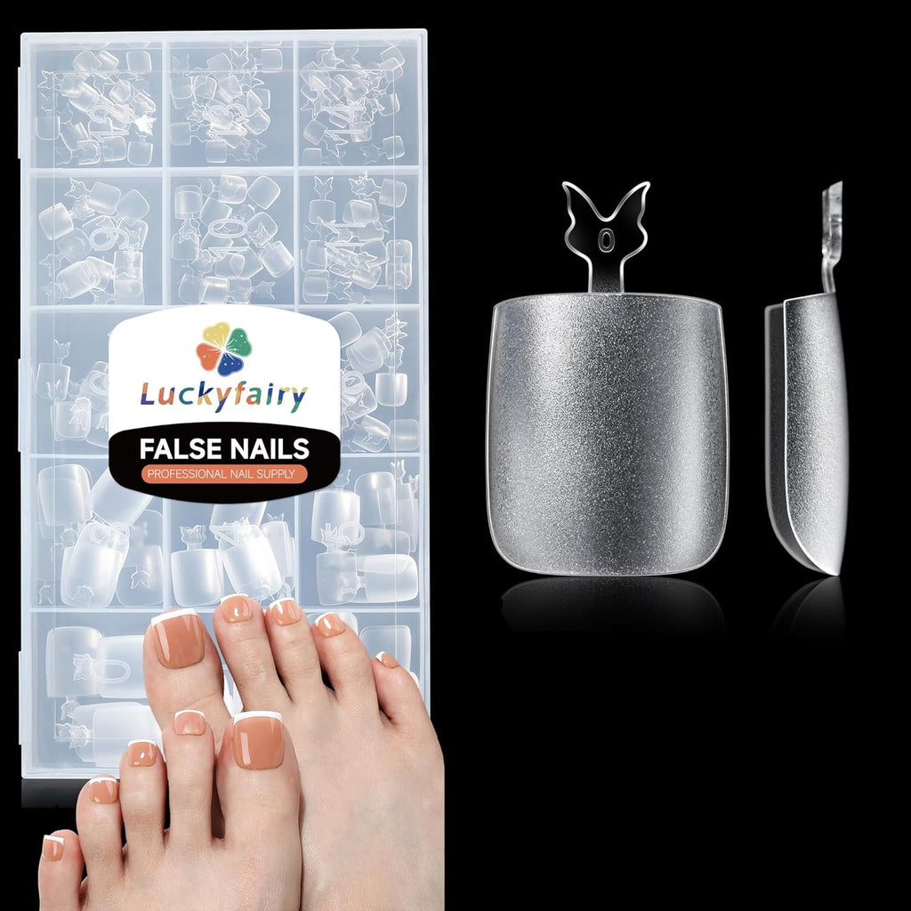 Square Toe Nail Press Ons French Style Toe Tips 240pcs Clear False Fake Toenails for Faster Toe Nail Extension Kit Home DIY Art Salon 15 Sizes Acrylic Nails, Luckyfairy