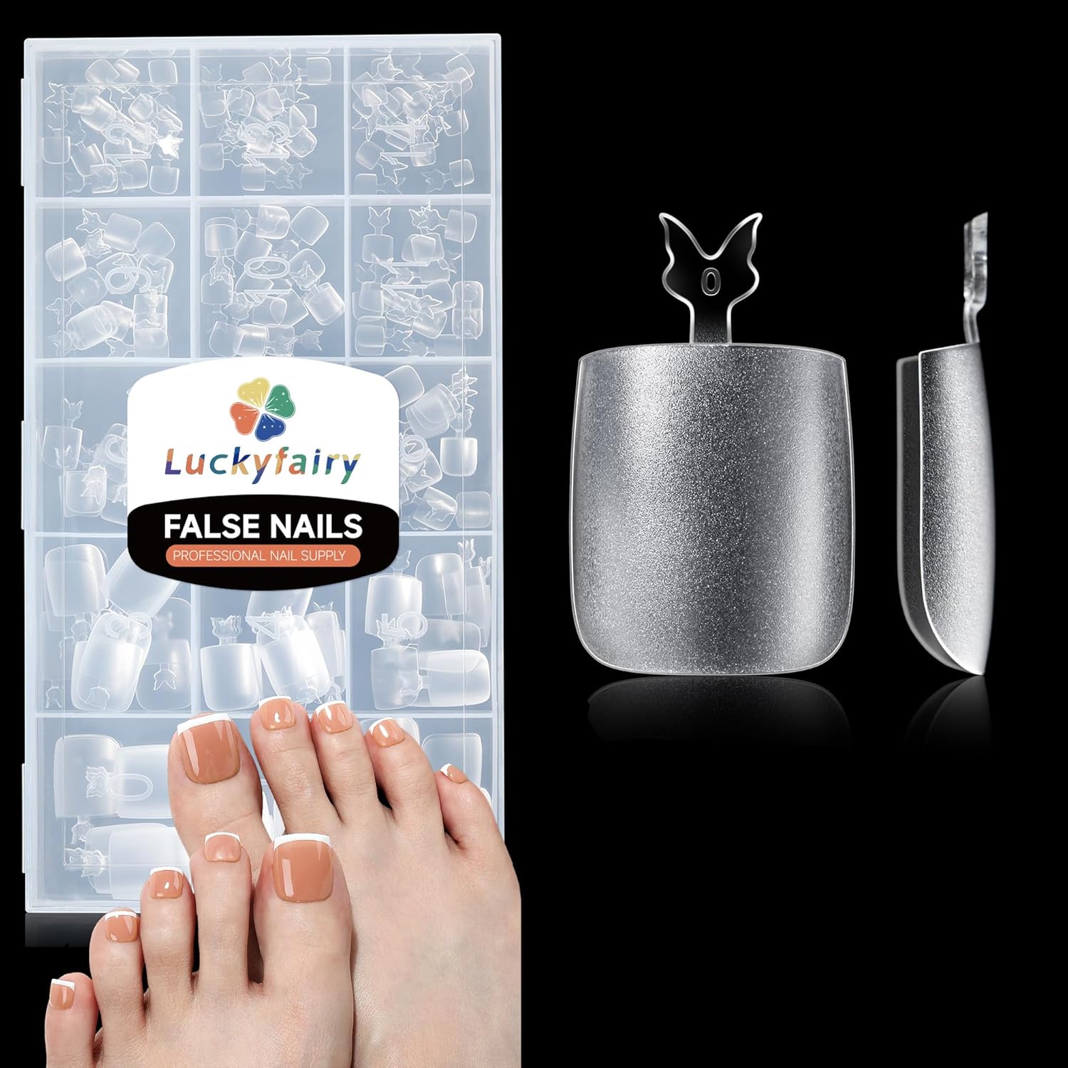 Square Toe Nail Press Ons French Style Toe Tips 240pcs Clear False Fake Toenails for Faster Toe Nail Extension Kit Home DIY Art Salon 15 Sizes Acrylic Nails, Luckyfairy