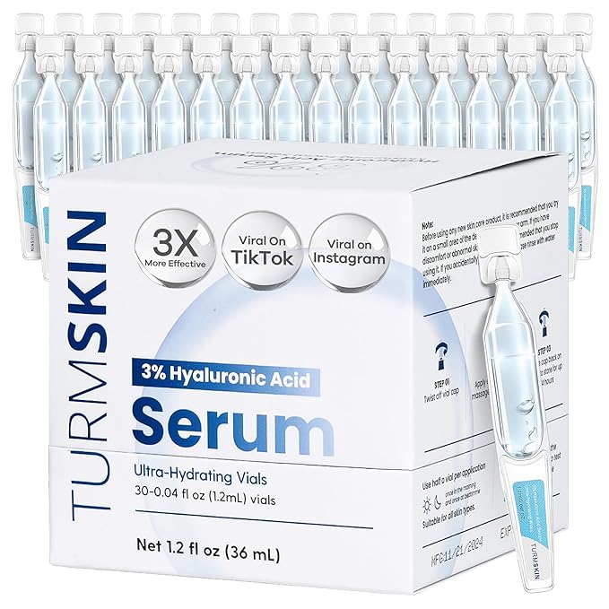 Original Turmskin Hyaluronic Acid Serum | Ultimate Hydration Boost for Your Aging Skin | 3% for 24-Hour Hydration & Glass Skin, Soft PE Ampoule Vials for Face & Skin