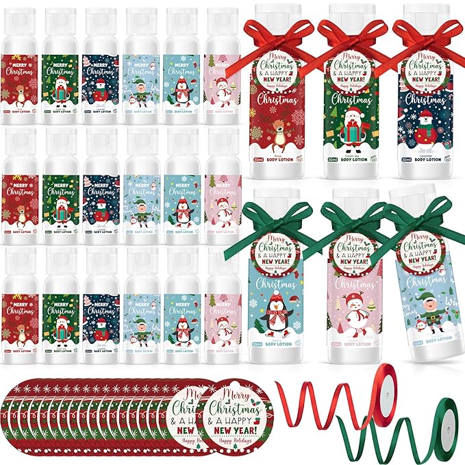 24 Set Christmas Hand Cream Gift Moisturizing Hand Lotion for Women Travel Size Lotion for Christmas Party Favors with Card for Xmas Mother Teacher Stocking Stuffer
