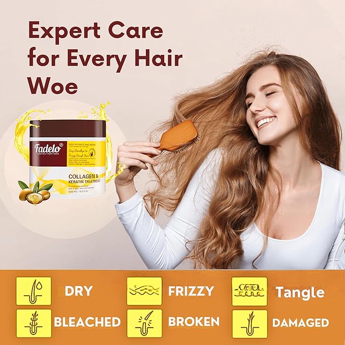 Collagen+Keratin Hair Mask - Deep Repair for Damaged Hair with Argan Oil and Vitamin E - Hydrating Treatment for Dryness and Damage-500 ml (Refreshing), Yellow (16.9 Fl Oz (Pack of 1), Floral)