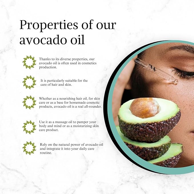 COLD PRESSED AVOCADO OIL - 100% Pure & Natural Carrier Oil For DIY Beauty - Face Skin & Hair.