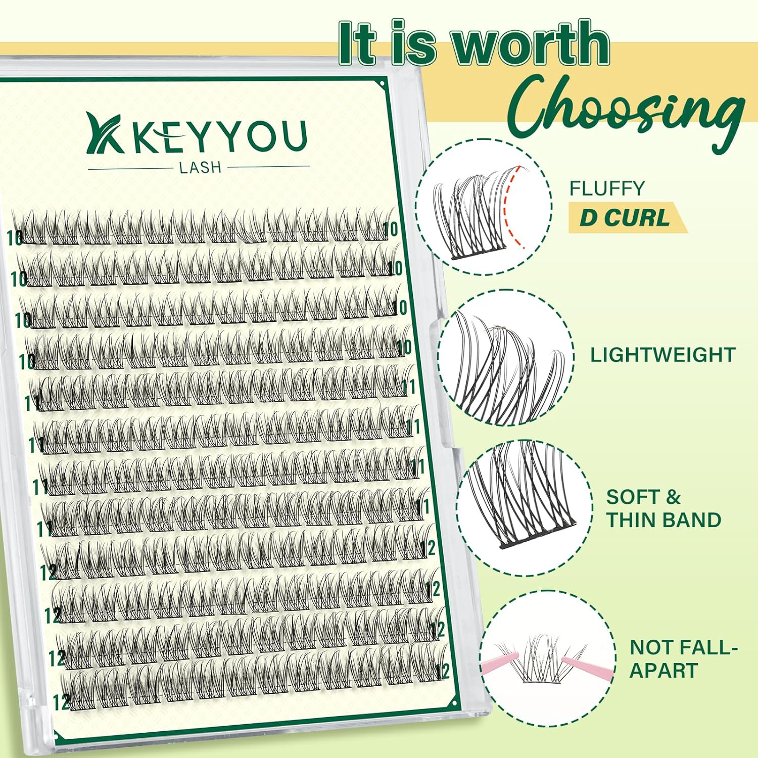 KEYYOULASH Lash Clusters Manga Lash Extension D Curl 144pcs 10-12mm Wispy Eyelash Clusters Natural Volume Eyelash Extensions Individual Lashes DIY at Home(KY10,D-10-12MIX)