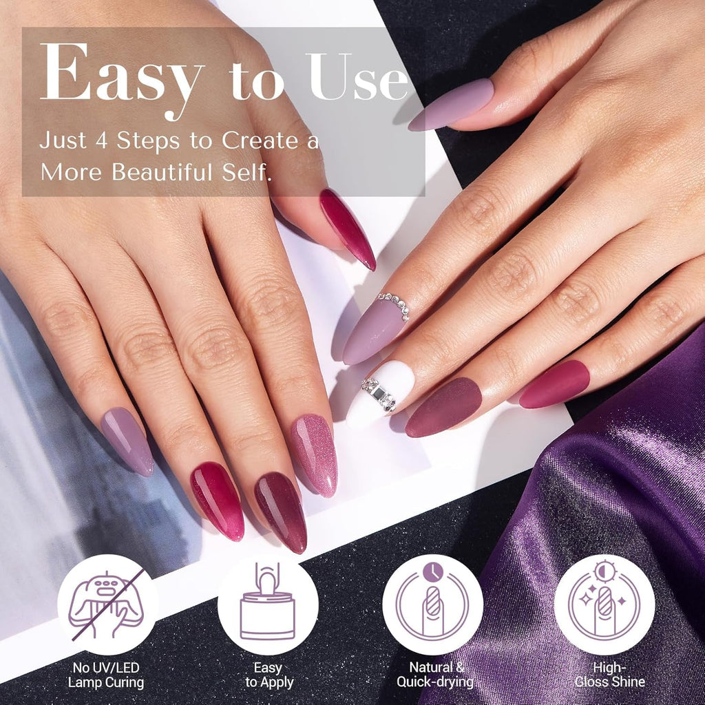 AZUREBEAUTY Dip Powder Nail Kit Dark Purple Lilac Purple Glitter 4 Colors Dip Liquid Set with Base/Top Coat Activator for French Art Manicure DIY Gift