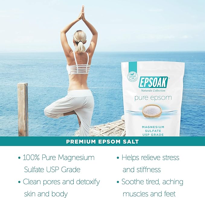 Epsoak Epsom Salt 19 lb. Magnesium Sulfate USP, Resealable Epsom Salt Bulk Bags Unscented, Made in The USA, Cruelty-Free Certified