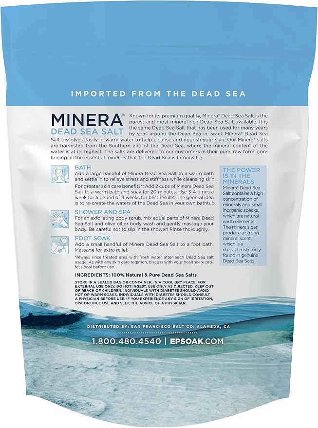 Minera Dead Sea Salt, 100% Pure & Natural, 10 lbs. Coarse Grain (0-1.7-4 mm) Bulk Bag, Easily Dissolving Dead Sea Salts for Soaking & Bathing, Skin Nourishing Coarse Sea Salt, Unscented