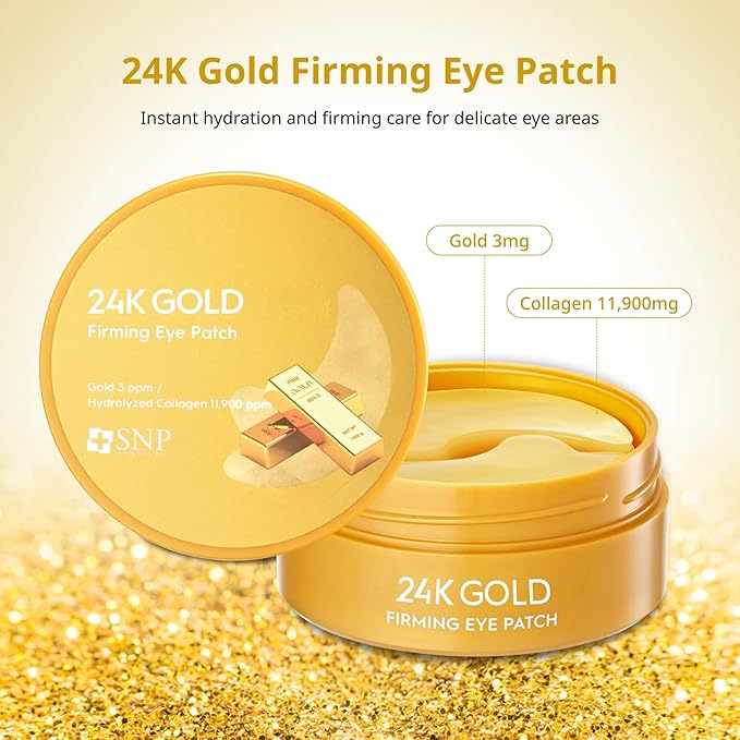 [K Beauty Snp] 24K Gold Firming Eye Patch | 11,900mg of Collagen with 24K Gold | Tightening and Hydrating for All Skin | Under Eye Patches for Dark Circles | Korean Skincare Eye Mask | 60 Patches