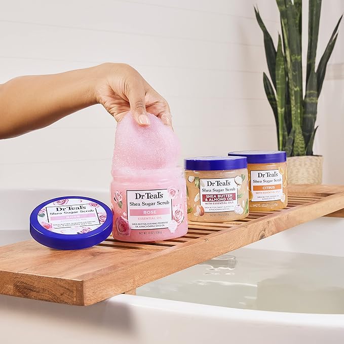 Dr Teal's Shea Sugar Scrub Trial Pack, Rose, Shea Butter, Citrus 19 oz (Pack of 3)