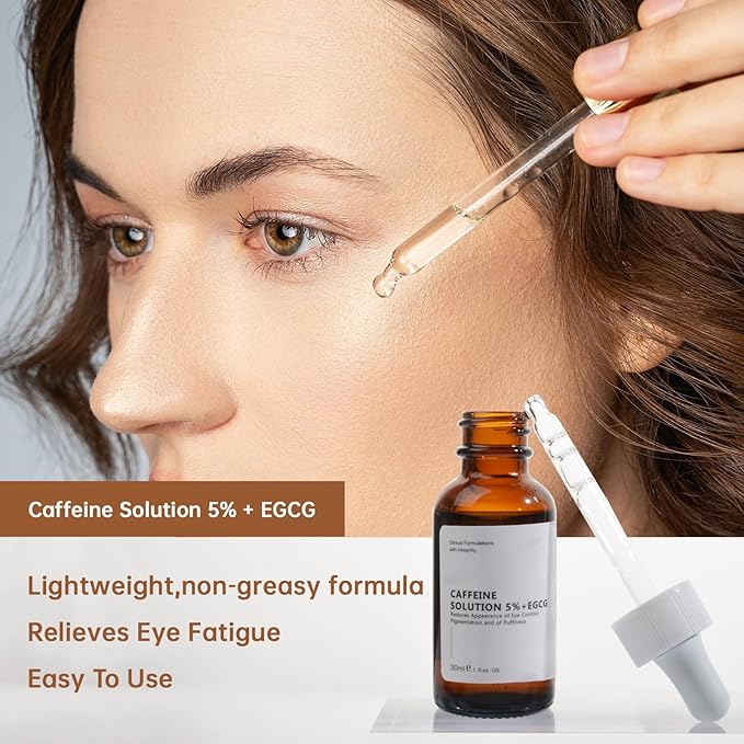 Caffeine Solution 5% + EGCG For Face, 30ML 2 PCS Moisturizing Caffeine Eye Serum For Dark Circles & Puffiness, Anti-aging Caffeine Serum.