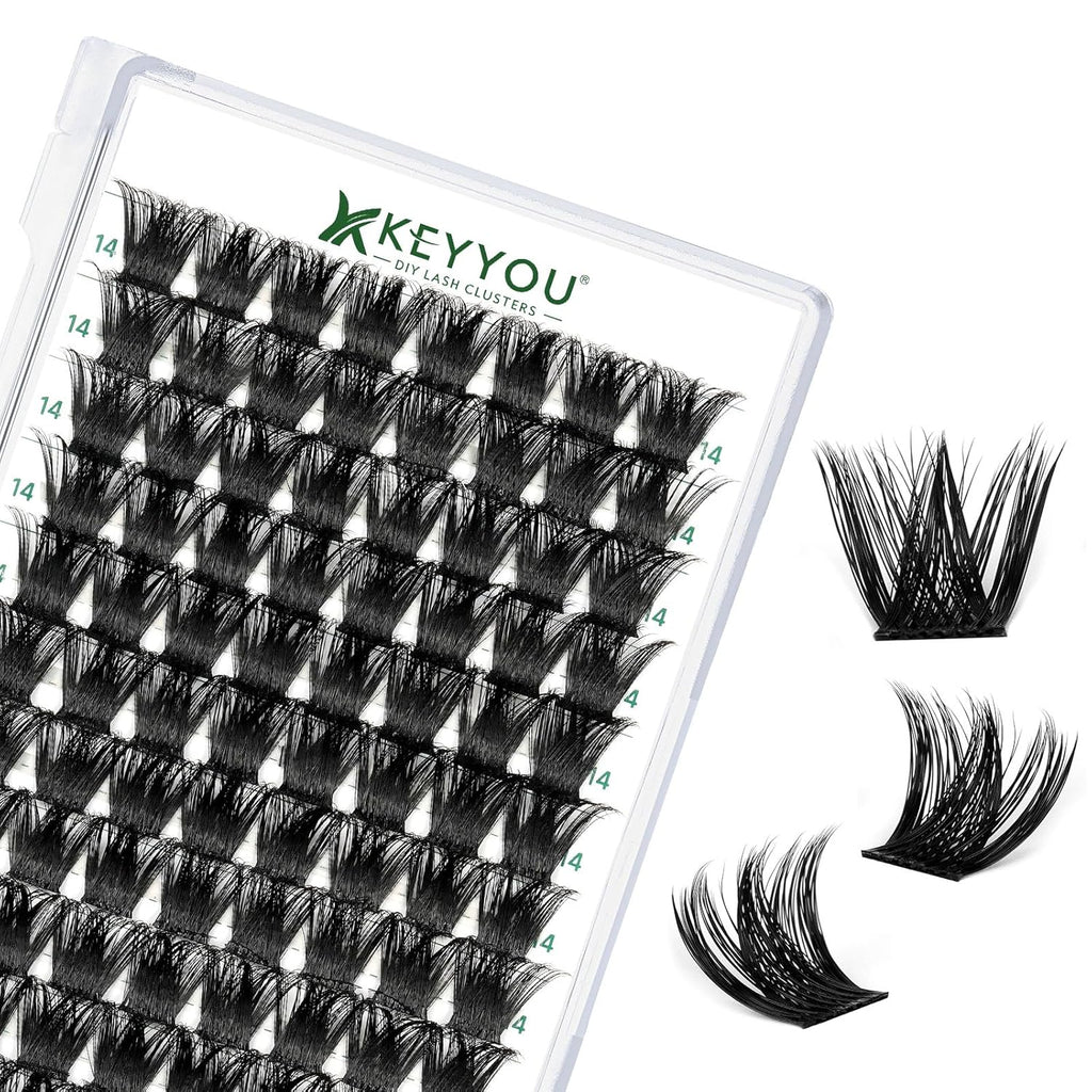 KEYYOU Lash Clusters 96pcs Individual Lashes Y02 D Curl 14mm Eyelash Clusters Volume Wispy Lash Extension Soft&Comfortable Easy DIY Lash Extension at Home(Y02,D-14mm)