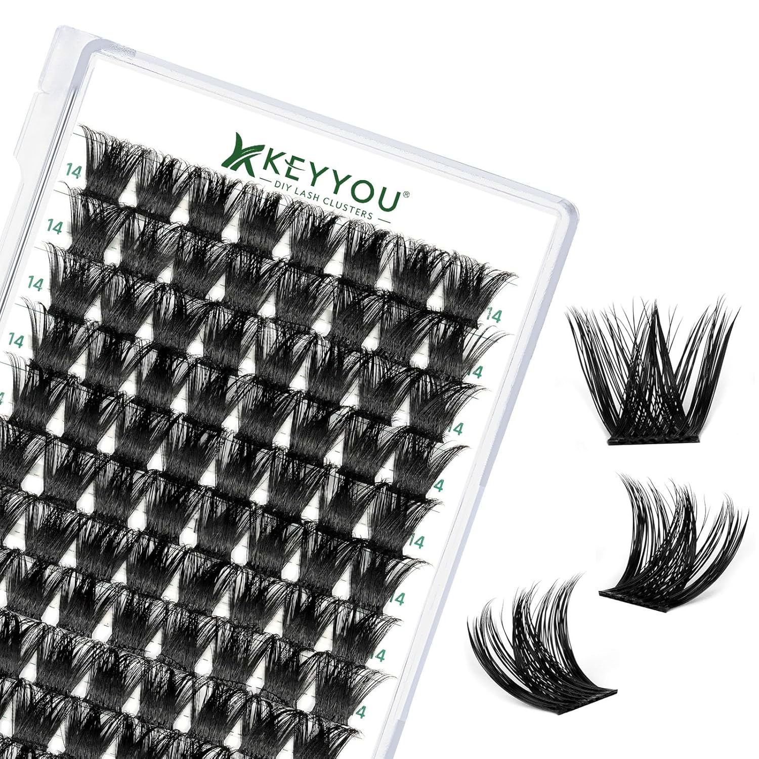 KEYYOU Lash Clusters 96pcs Individual Lashes Y02 D Curl 14mm Eyelash Clusters Volume Wispy Lash Extension Soft&Comfortable Easy DIY Lash Extension at Home(Y02,D-14mm)