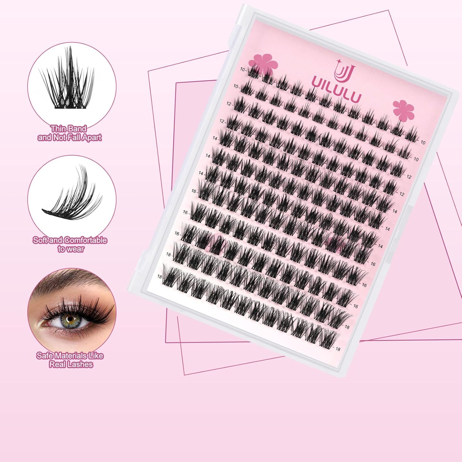 Lash Clusters kit 10-18mm DIY Lash Extension Kit 144 D Curl Lash Clusters 0.07D Wispy Individual Lashes Clusters False Eyelashes Eye Lash Extension Lash Kits Extensions Kit U06 Kit