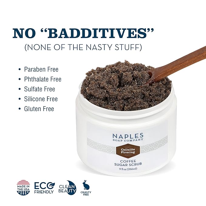 Naples Soap Company Cellulite Firming Coffee Sugar Scrub – Natural Exfoliating and Hydrating Body Scrub for Soft, Radiant Skin – Gluten Free, No Harmful Ingredients, 9 oz