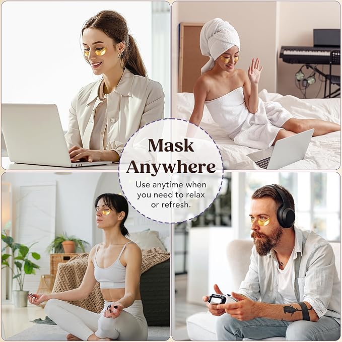 DERMORA Golden Glow Under Eye Patches (20 Pairs Eye Gels) - Rejuvenating Treatment for Dark Circles, Puffy Eyes, Refreshing, Revitalizing, Travel, Wrinkles